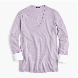 NWT J. Crew V-Neck Oversized Wool Blend Sweater With Shirt Cuffs Style H0106 XS